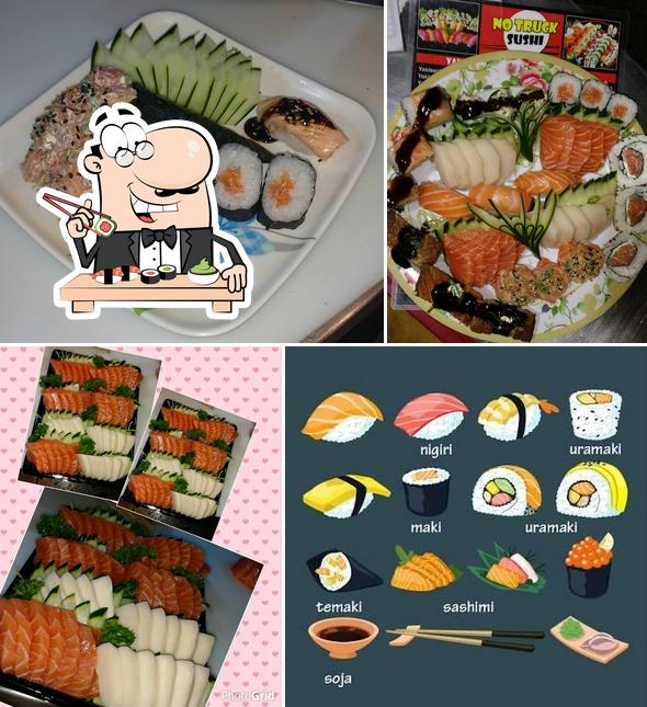 Rolos de sushi são disponibilizados no No truck sushi