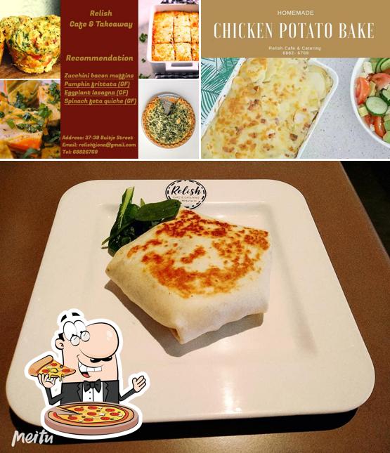 Try out pizza at Relish Cafe & Catering