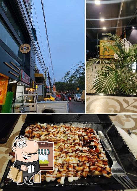 Take a look at the picture showing exterior and food at Sultanate of Shawarma