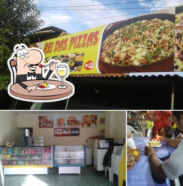 Esta é a ilustração ilustrando comida e interior no Rei Das Pizzas Lances