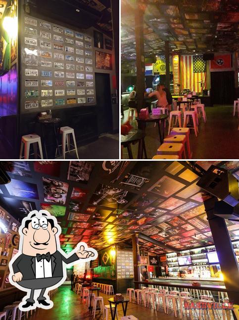 Confira a ilustração ilustrando interior e balcão de bar no Clube Nashville