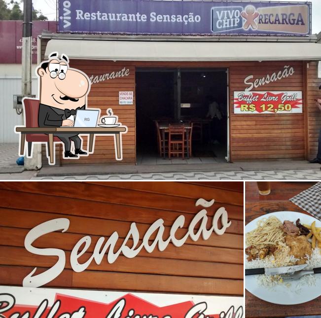 Entre diversos coisas, interior e comida podem ser encontrados no Restaurante Sensação