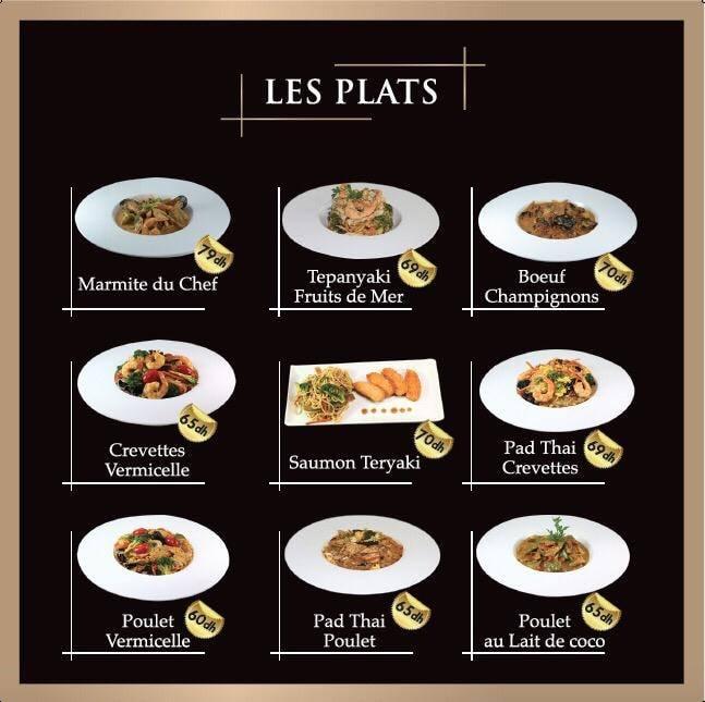 Le menu comprend une variété de repas.