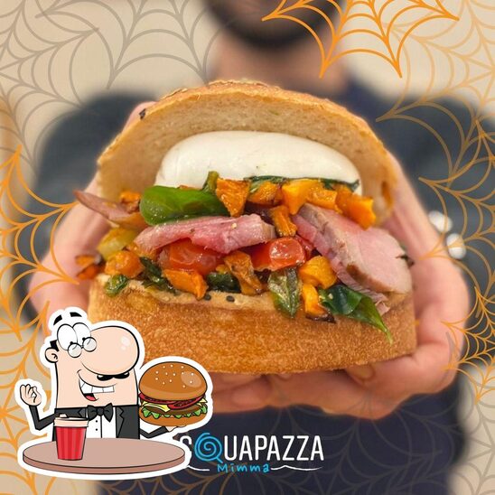 Ordina uno dei tipi di hamburger serviti  a ACQUAPAZZA Ristocceria di Pesce & Panetteria.