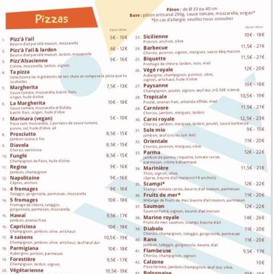 La carte des repas et breuvrages disponibles à Mabelita Pizza - Pizzeria à Huy.