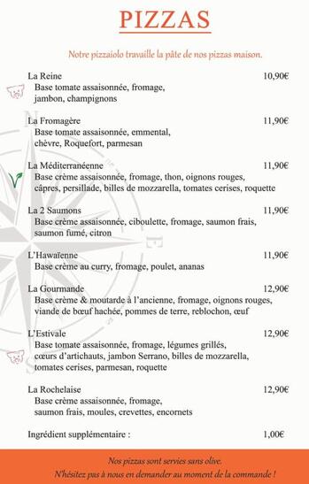 La carte des plats ou boissons disponibles à La Voile Blanche La Rochelle.