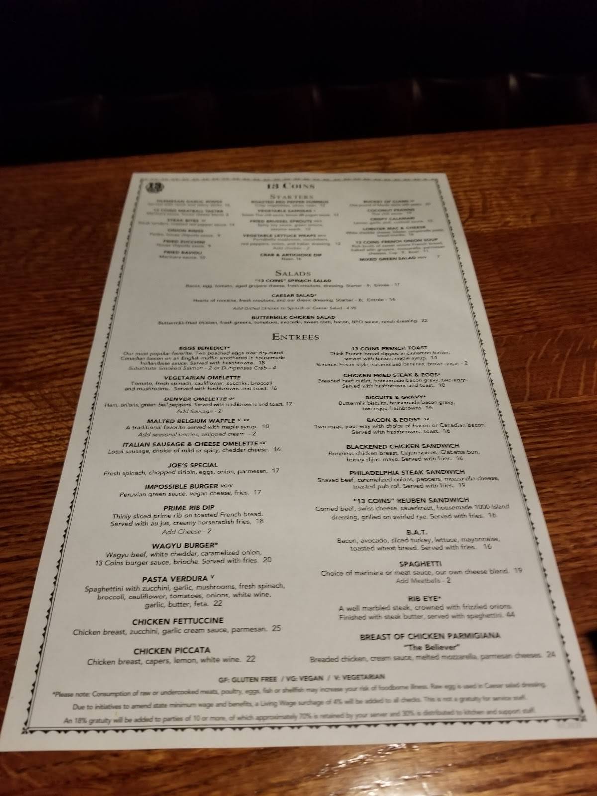 13 coins restaurant seattle menu