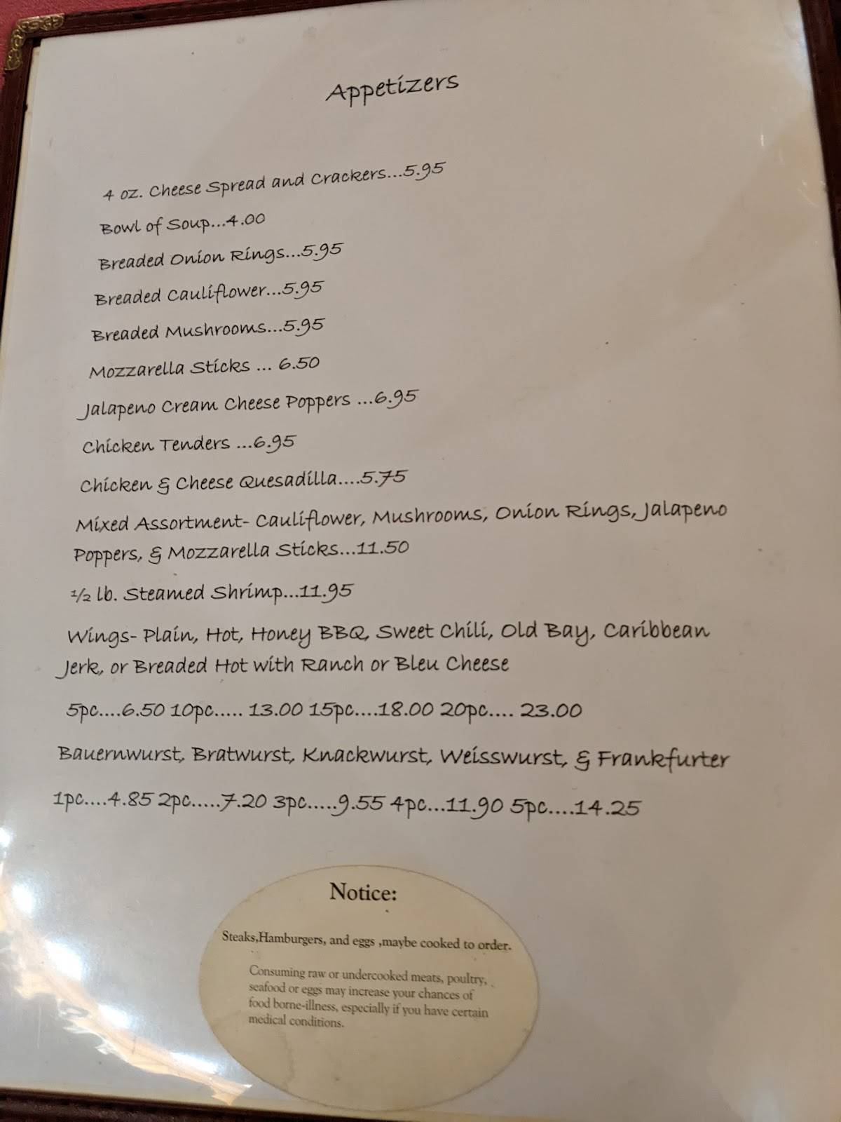 Menu at Hofbrauhaus Restaurant, Abbottstown
