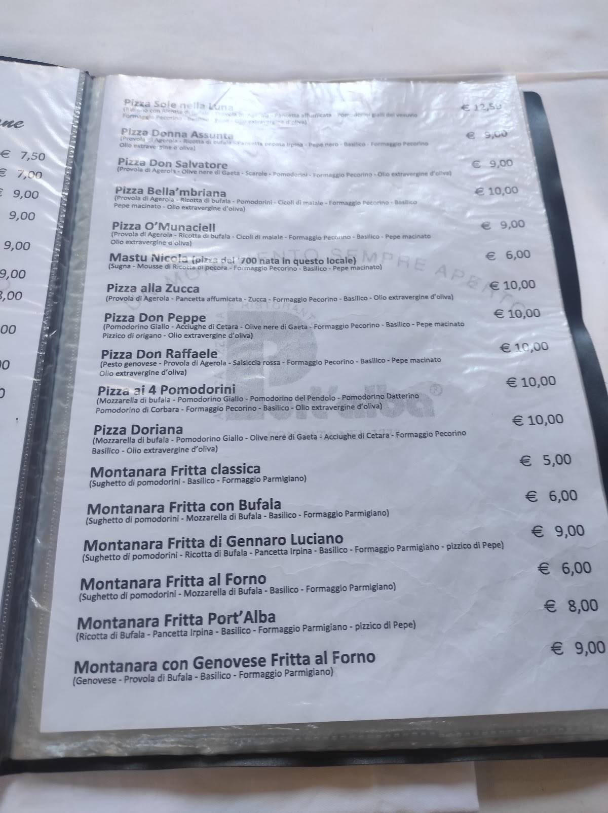 Menu at Antica Pizzeria Port’Alba, Naples, Via Port'Alba