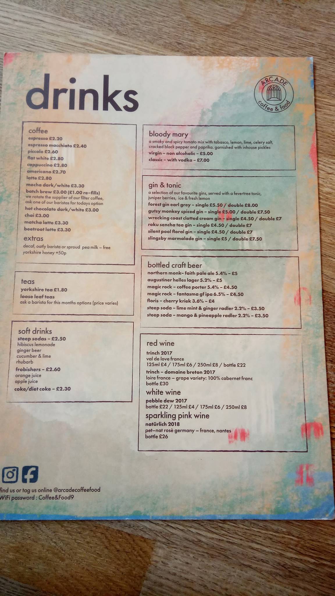 Menu at Arcade Coffee & Food cafe, Huddersfield