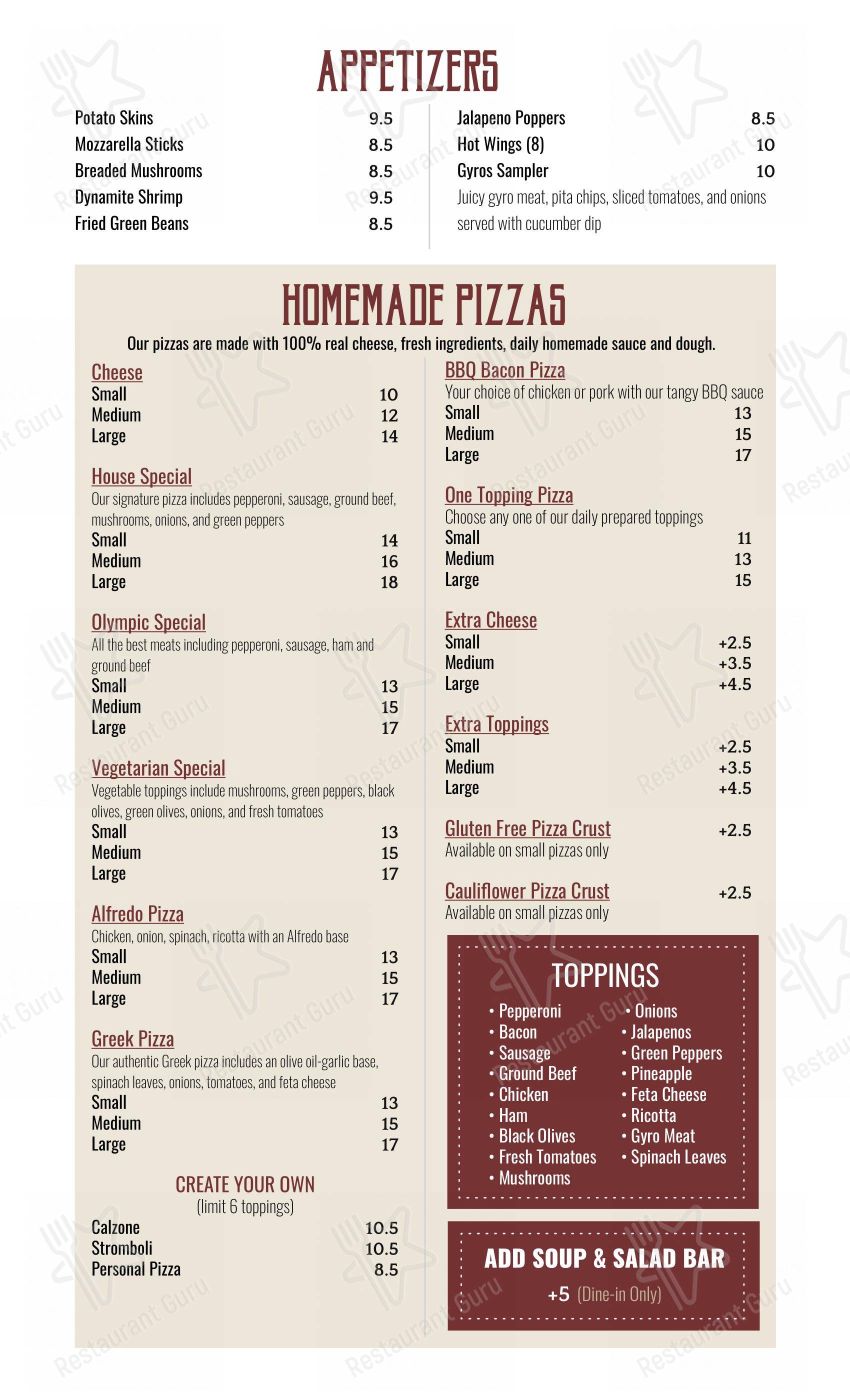 Menu at Olympic Steak & Pizza Atoka steakhouse, Atoka