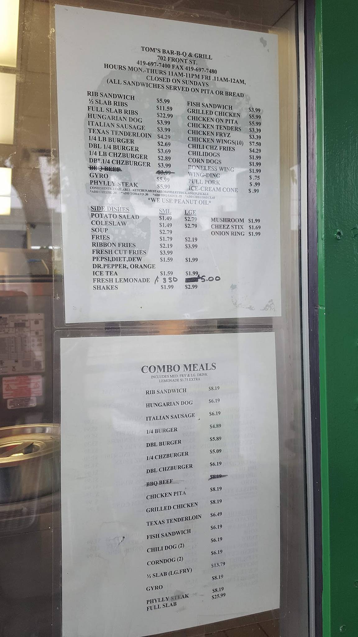 Menu at Tom's B.B.Q & Grill BBQ, Toledo