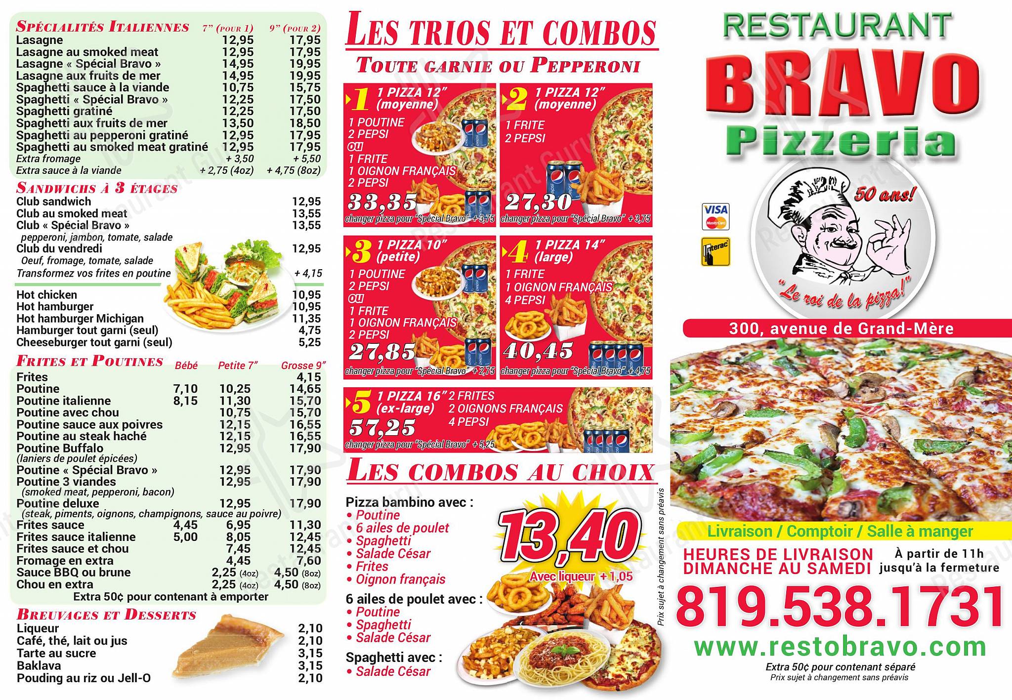 Menu at Restaurant Bravo Pizzeria, Shawinigan, 300 Av. de Grand-Mère