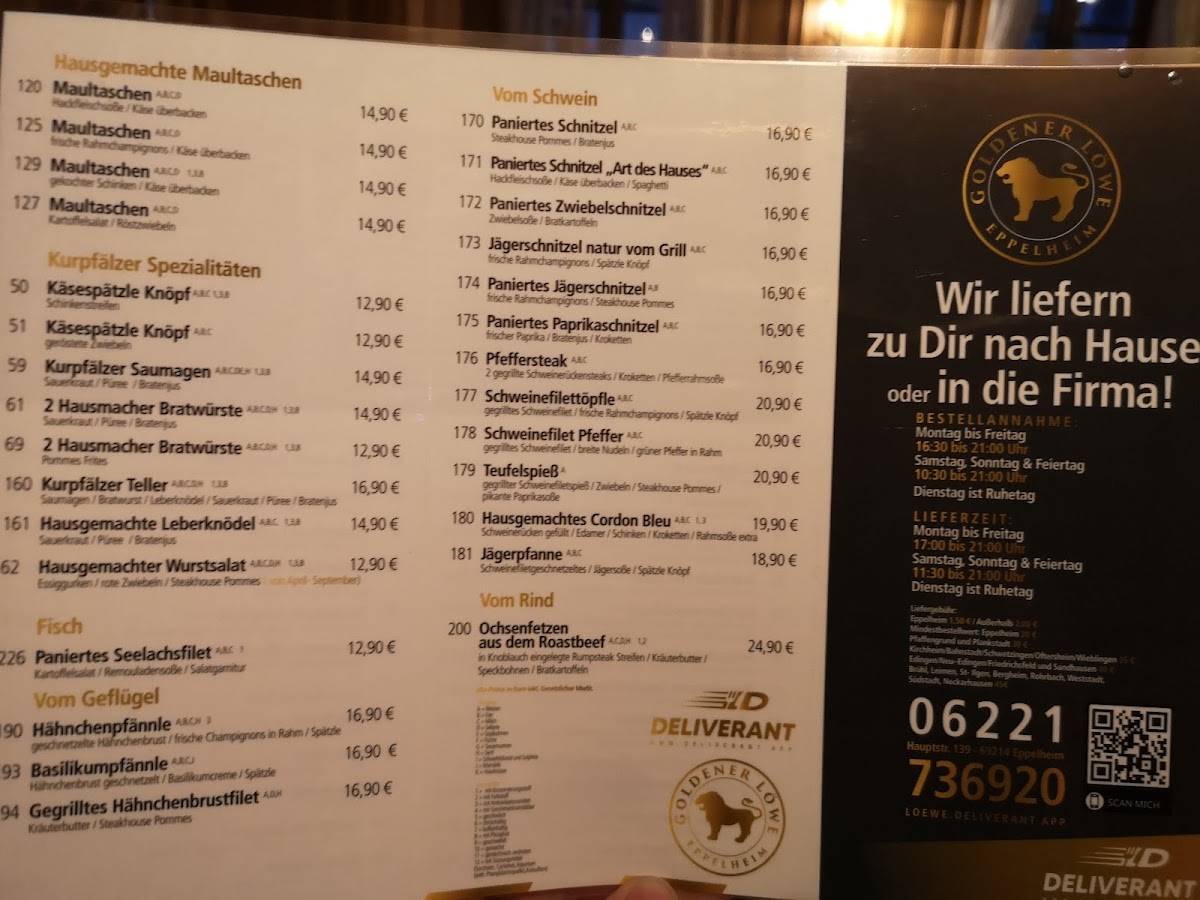 Speisekarte Von Badisches Gasthaus Zum Goldenen L Wen Restaurant