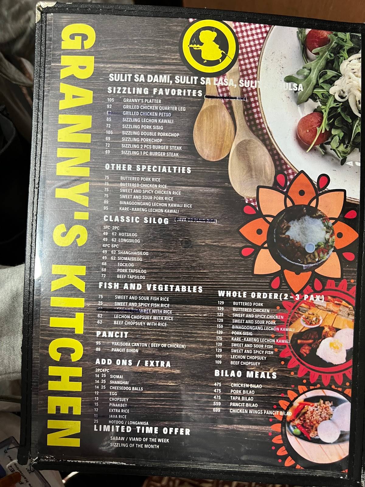 Menu at Granny's Kitchen restaurant, Baguio