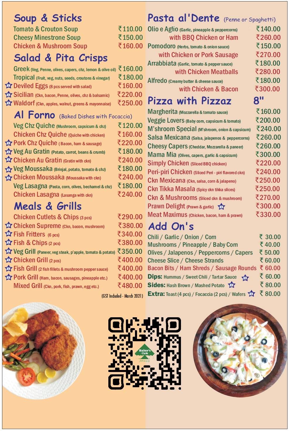 Menu at Baker's Cafe, Gangtok, Mahatma Gandhi Marg