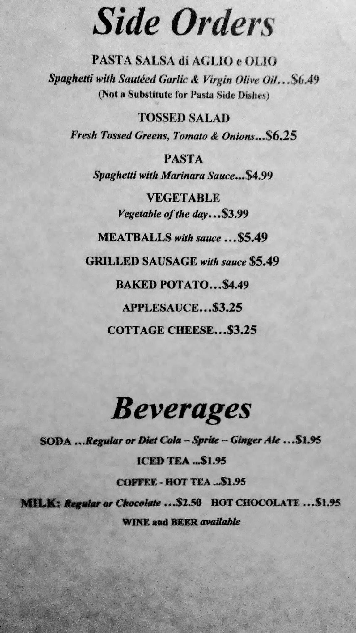 Menu at Barstow House, Nichols, 35 River St
