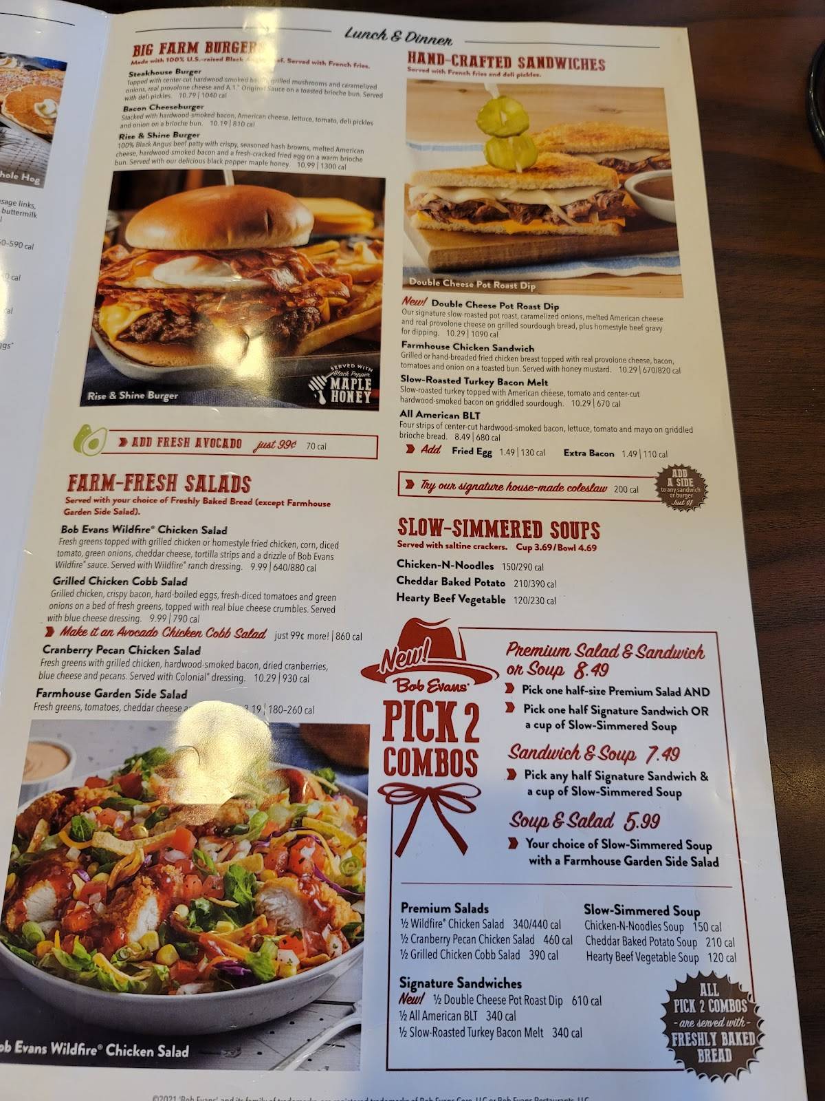 Menu at Bob Evans restaurant, Dearborn, Michigan Ave