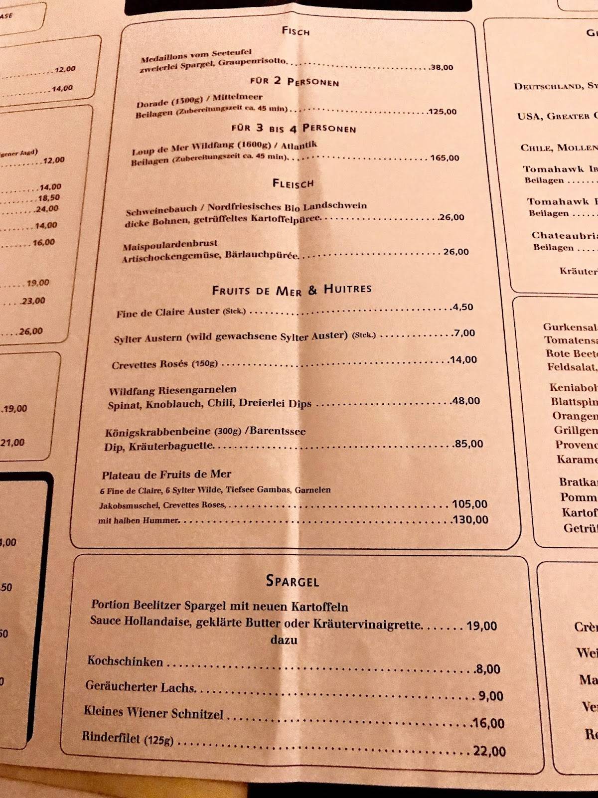 Speisekarte von Borchardt restaurant, Berlin