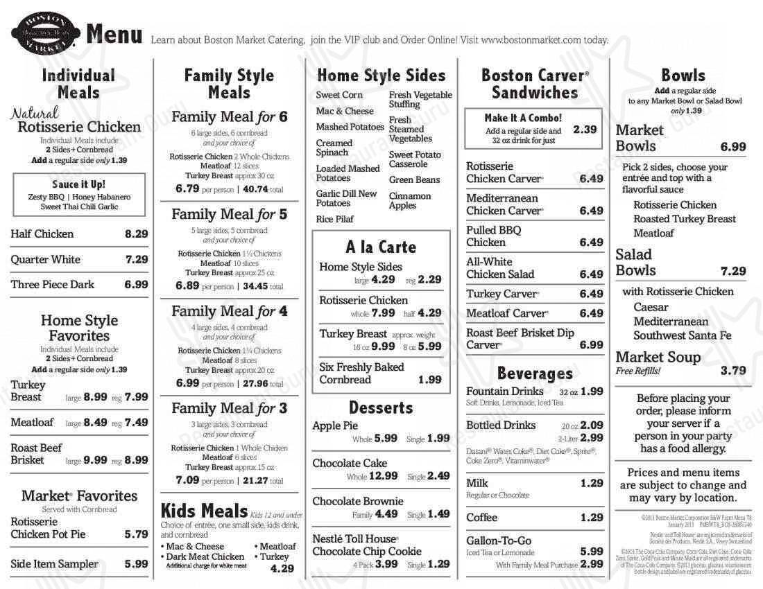 Boston Market menu
