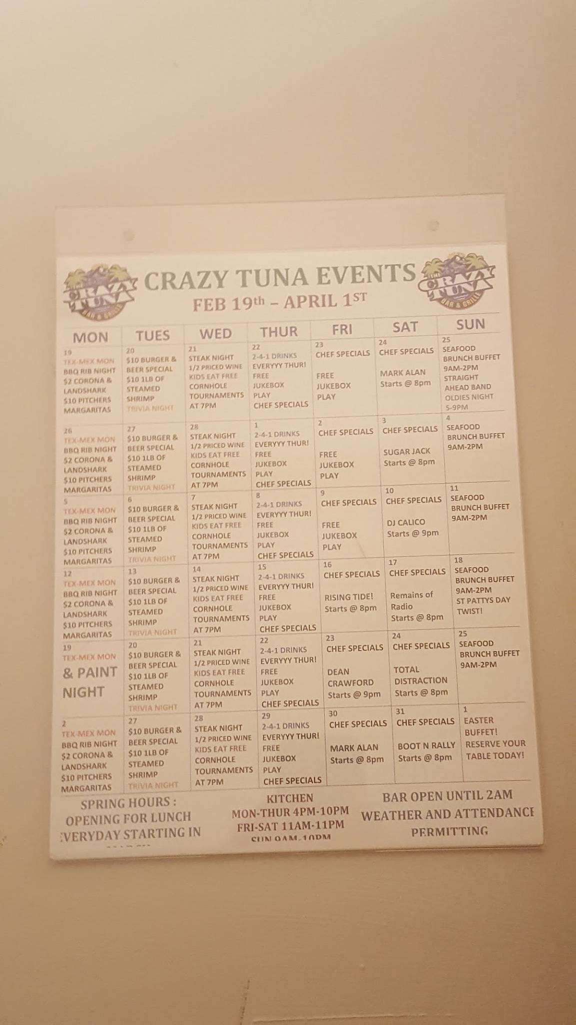 Menu at Crazy Tuna Bar & Grille, Essex, 203 Nanticoke Rd
