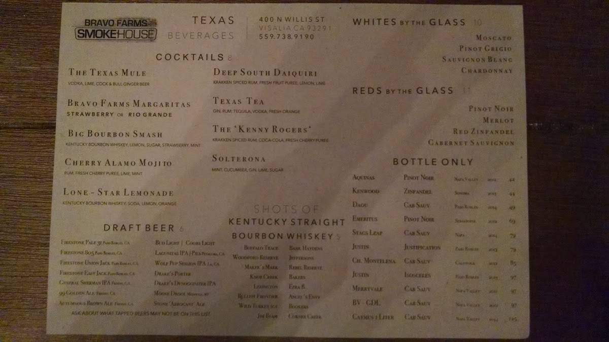 Menu at Bravo Farms Smokehouse BBQ, Visalia