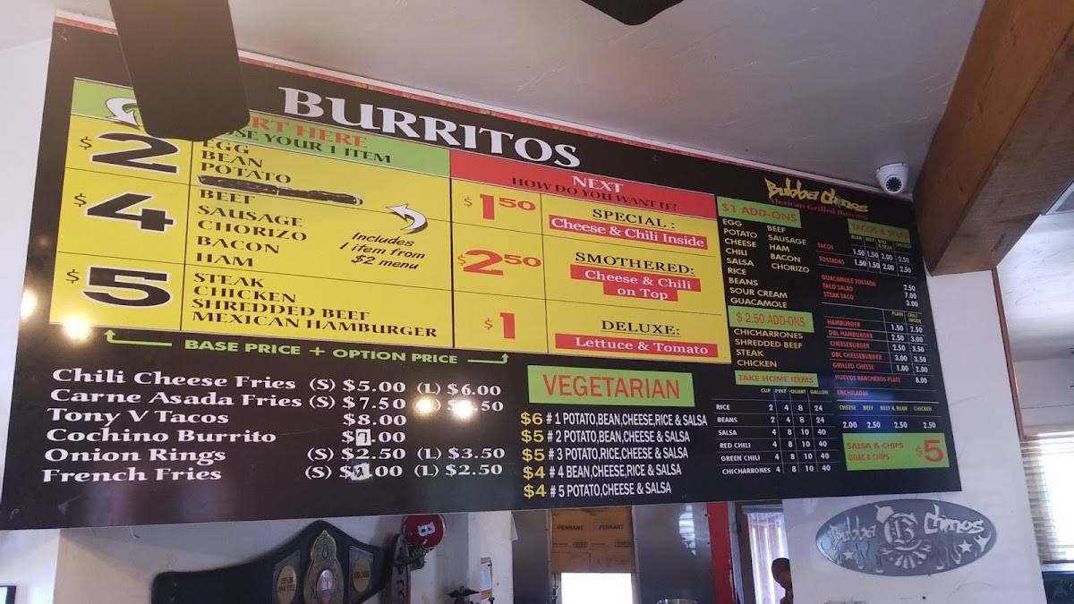 Menu at Bubba Chinos restaurant, Brighton, 201 S Main St