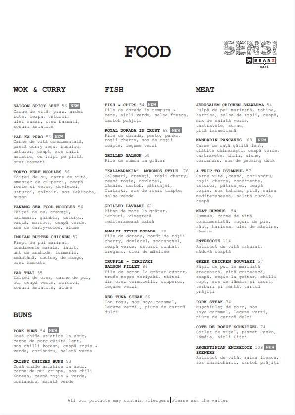 Menu at 5ENSI by BeanZ Cafe, Bucharest