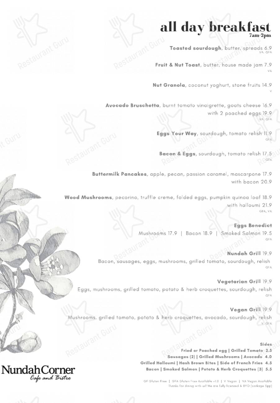 Nundah Corner Cafe & Bistro menu