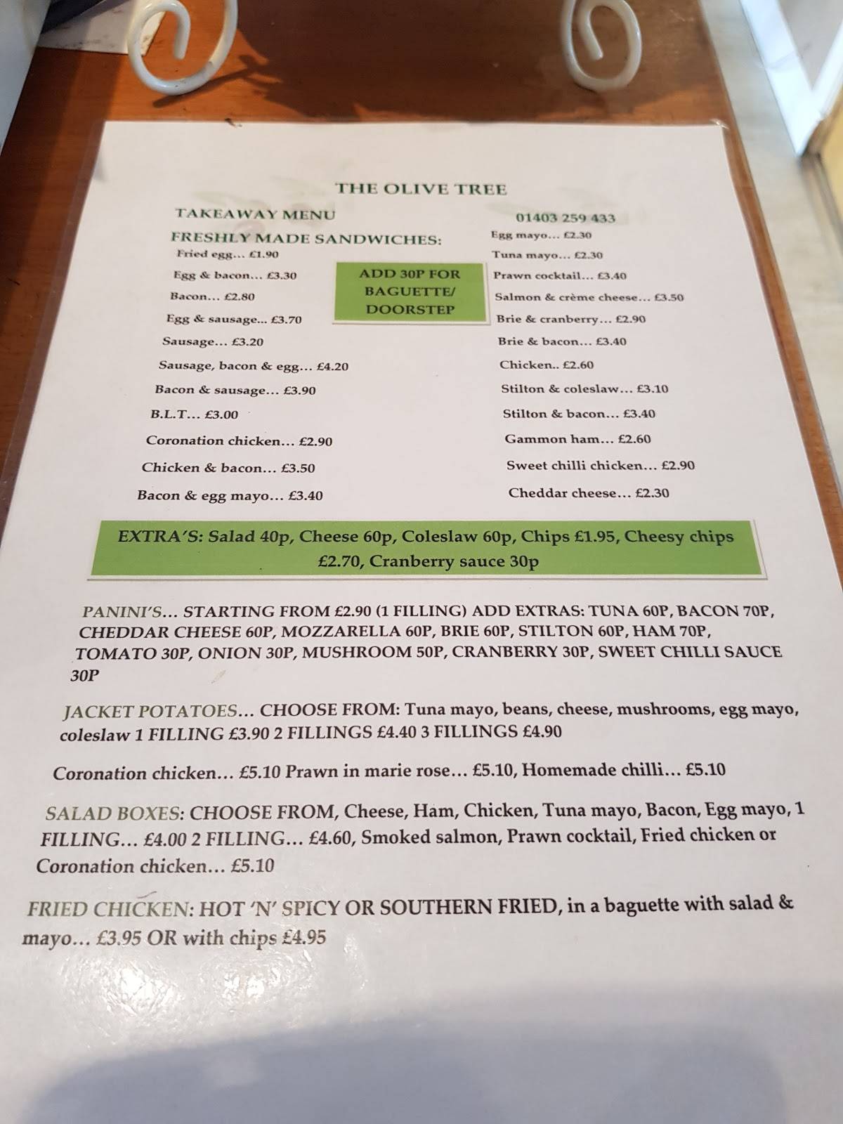Menu at The Olive Tree cafe, Horsham, Shopping Precinct