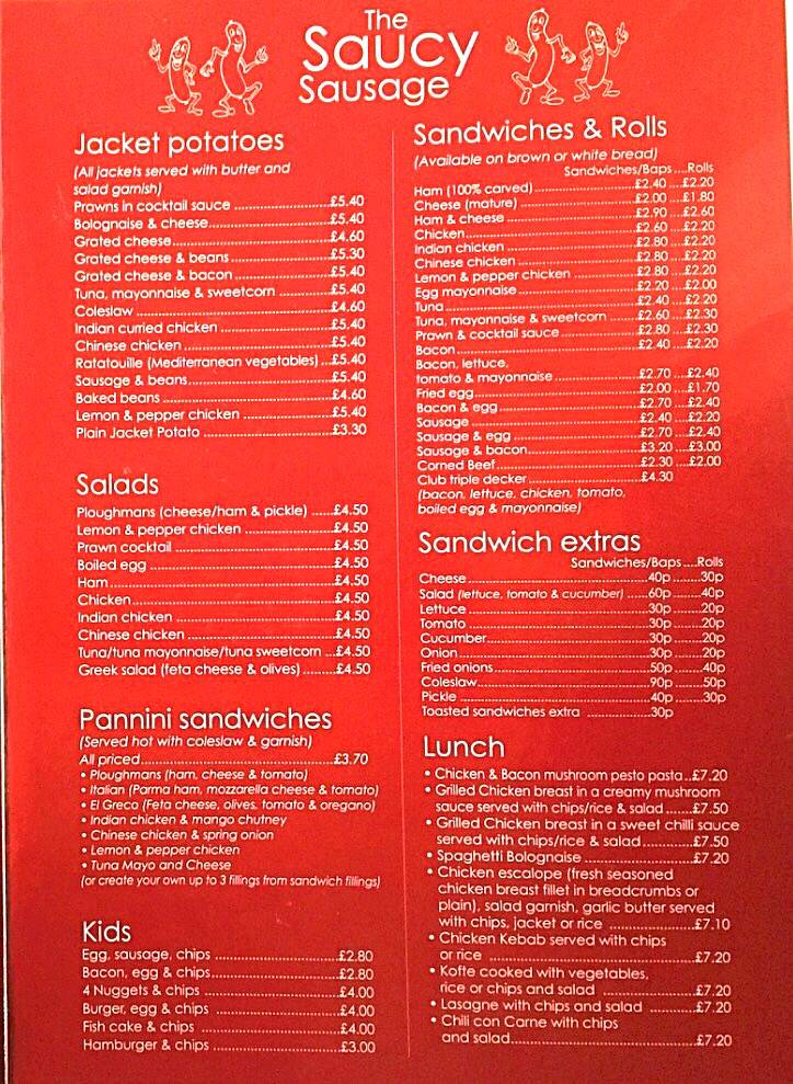 Menu at The Saucy Sausage cafe, Croydon, 259 Lower Rd