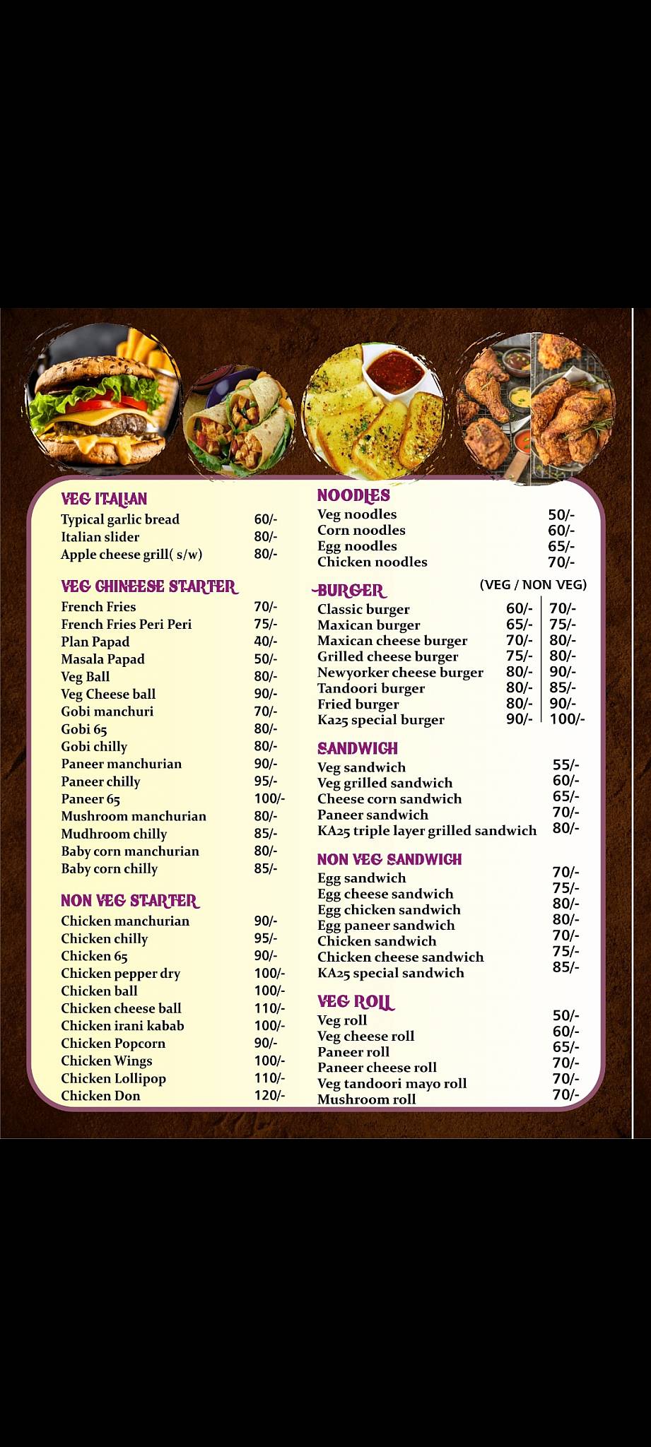 Menu at The ka25 cafe, Dharwad