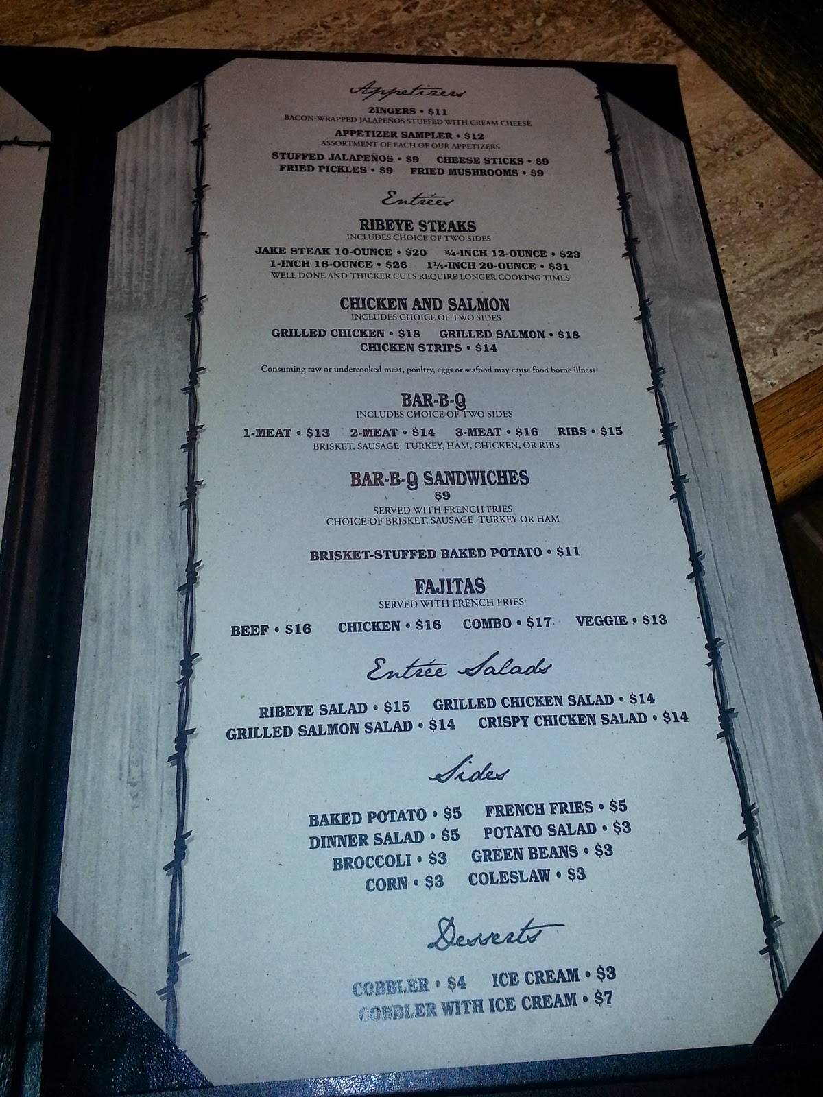 Menu at Cagle Steaks & BBQ, Lubbock, 4th St