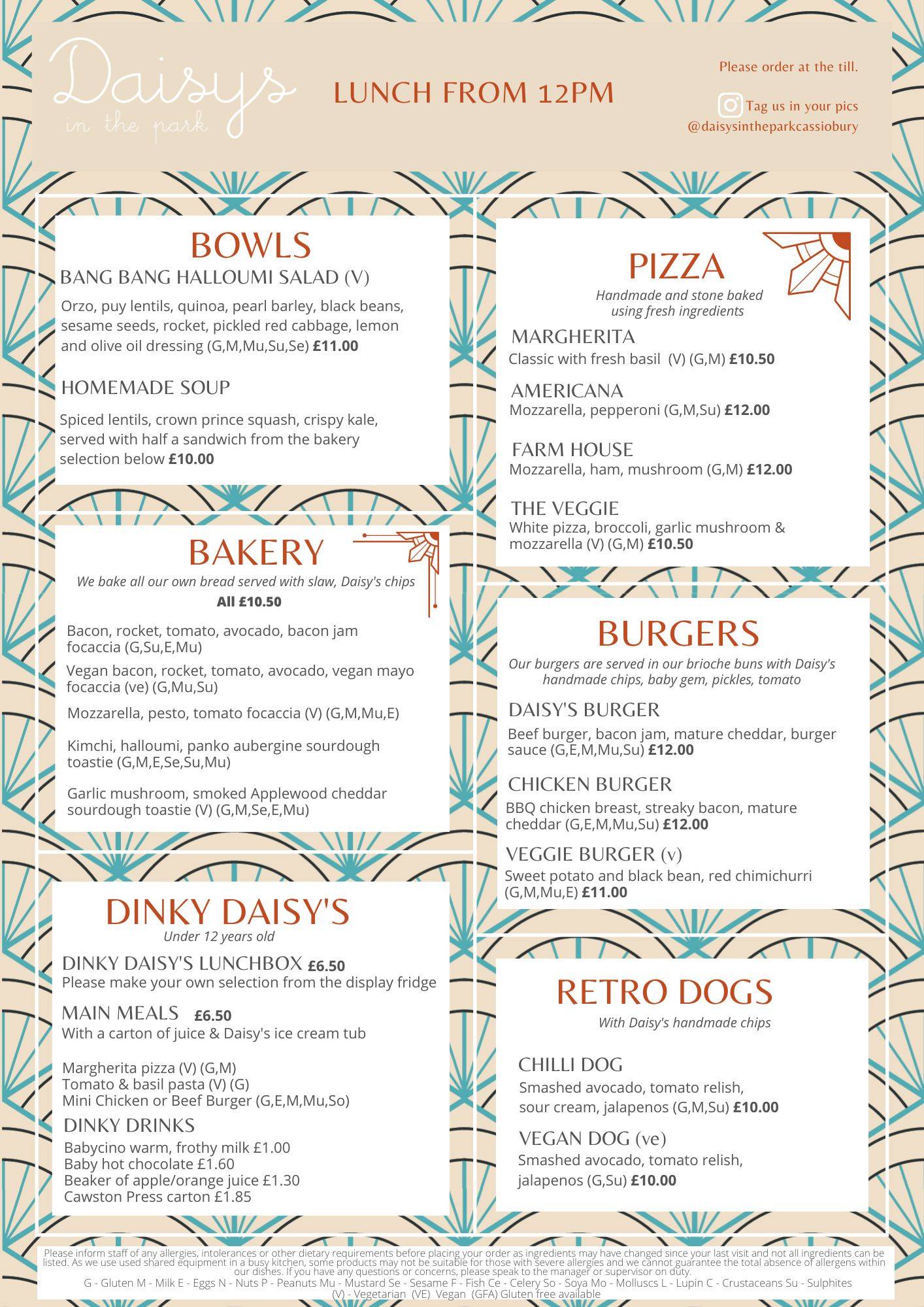 Menu at Cassiobury Park Hub & Daisy’s In The Park cafe, Watford