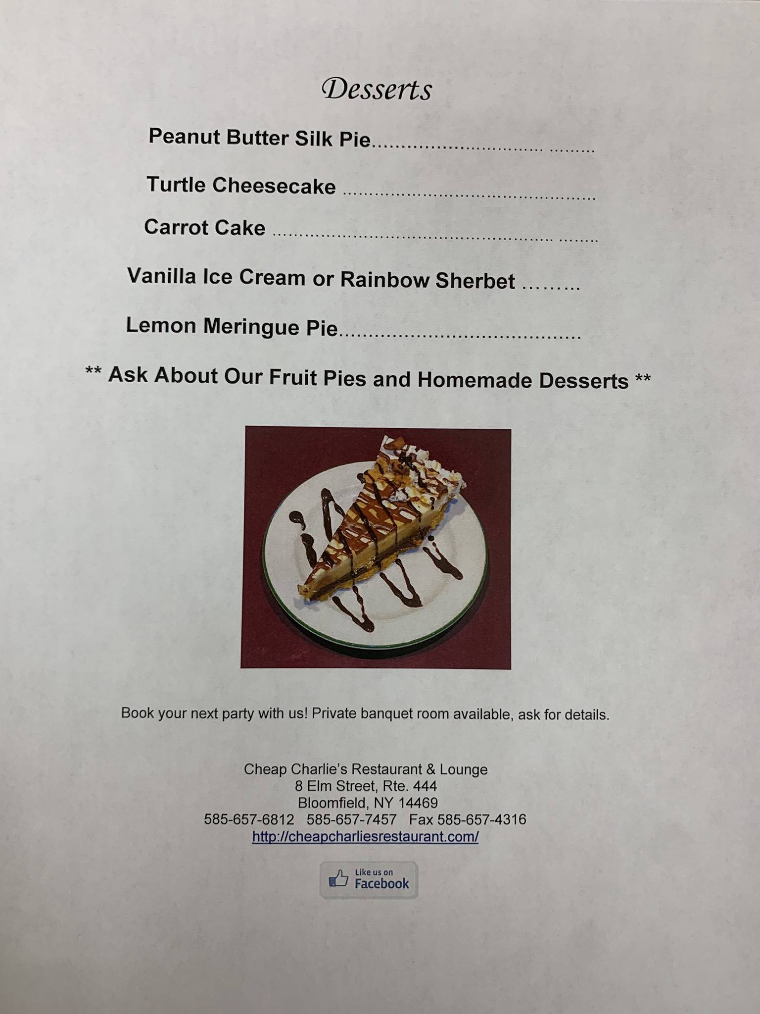 Menu at Cheap Charlie's Restaurant, Bloomfield