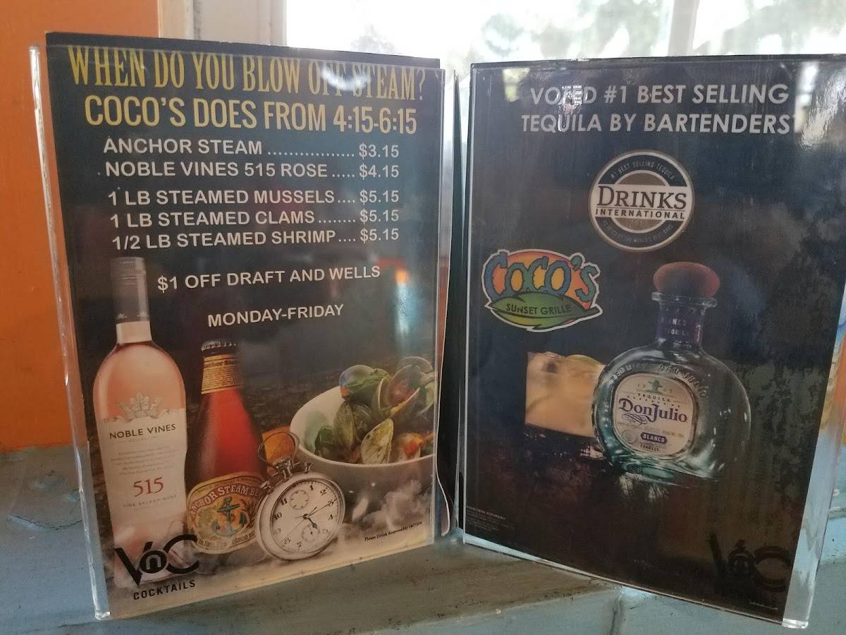Menu at CoCo's Sunset Grille pub & bar, Tybee Island