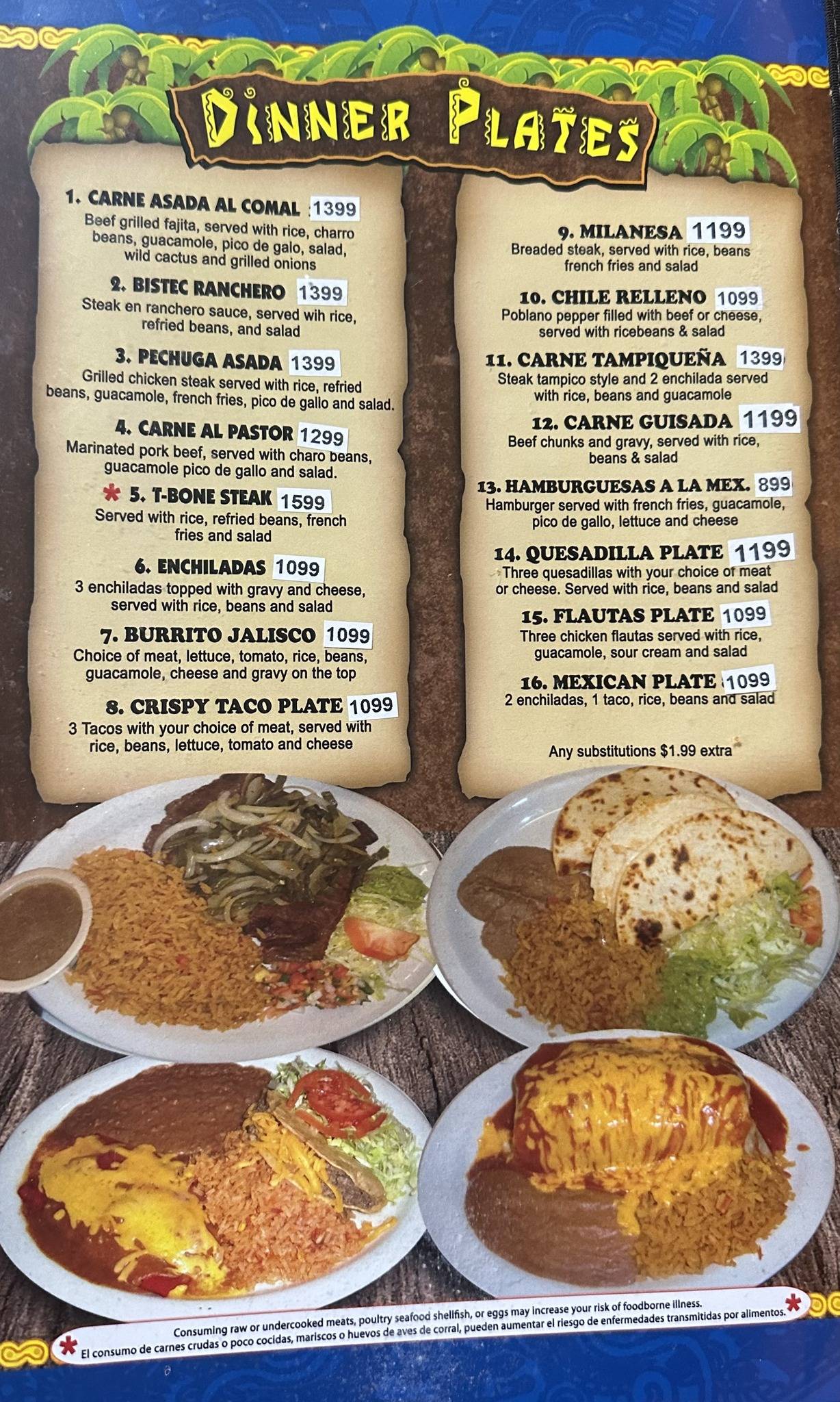 Menu at Comalitos Mexican Restaurant, Rosebud