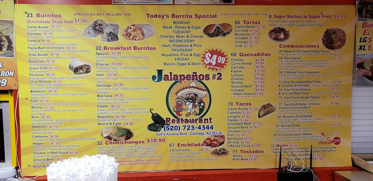 Menu at Jalapeños #2 Restaurant, Coolidge