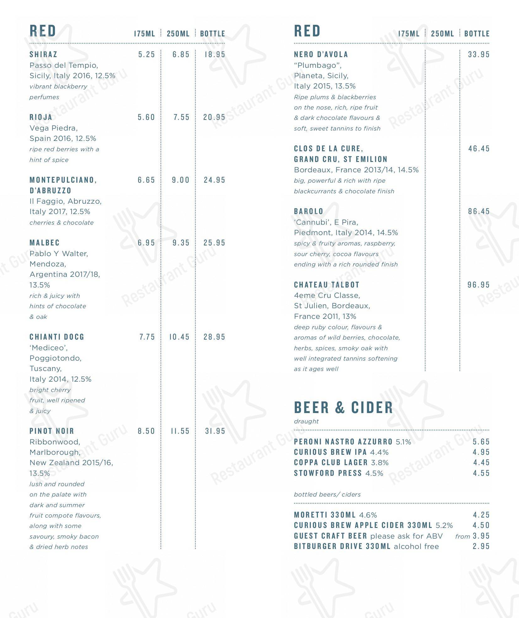 Menu at Coppa Club, Henley, HenleyonThames
