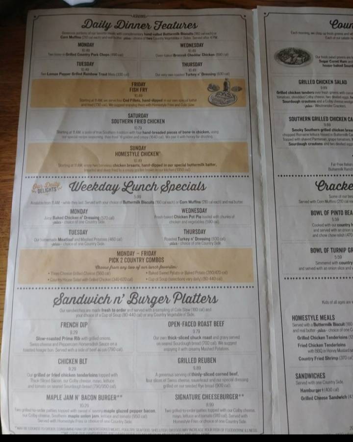 Menu at Cracker Barrel Old Country Store, WilkesBarre Township