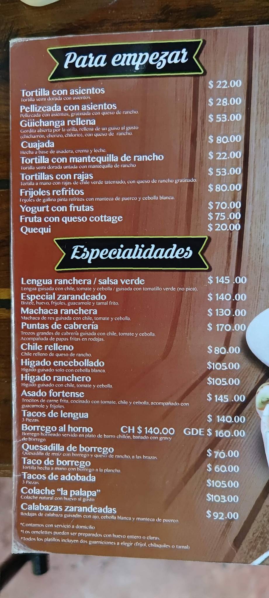 Carta del restaurante El Zarandeado, Culiacán Rosales, Sagitario 1870