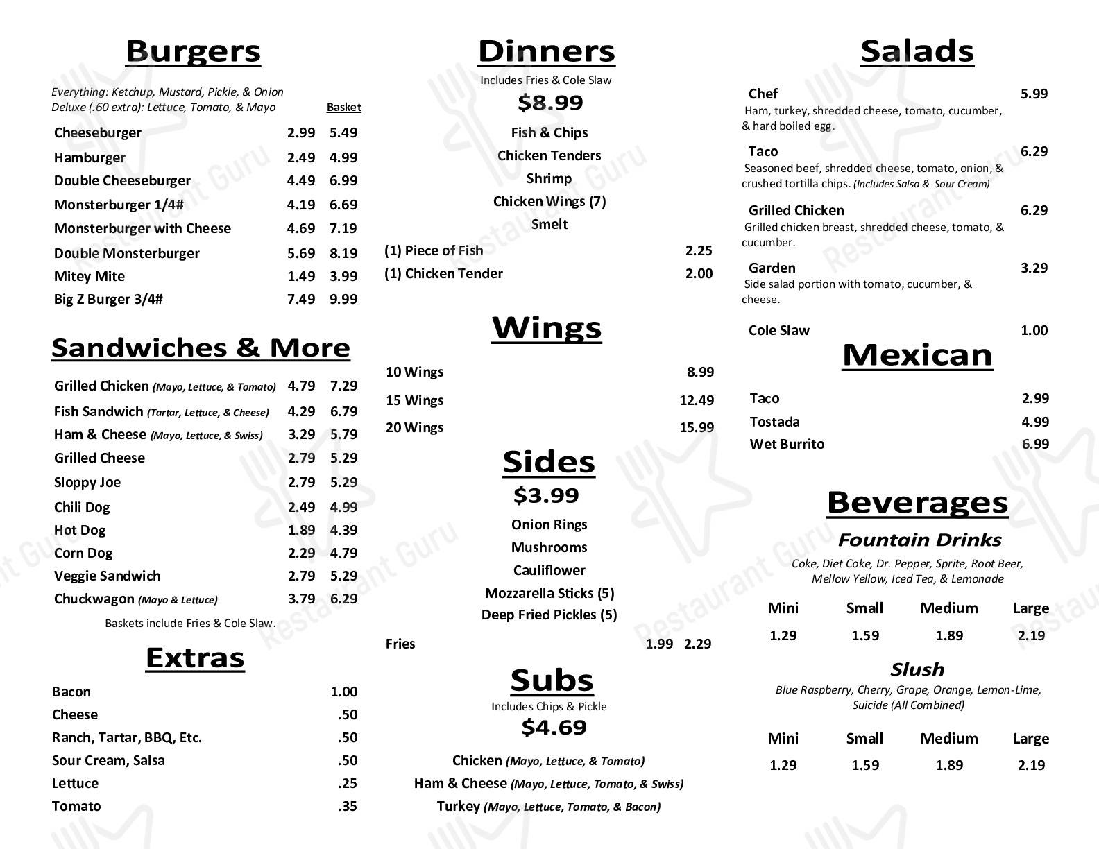 Menu at Dairy Depot, Reed City