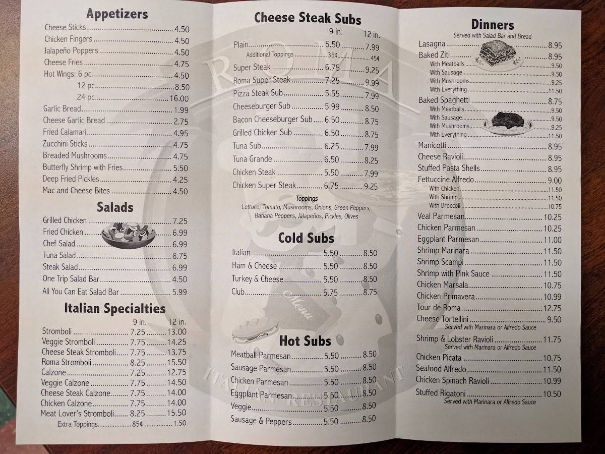 Menu at Roma Italian Restaurant, Danville