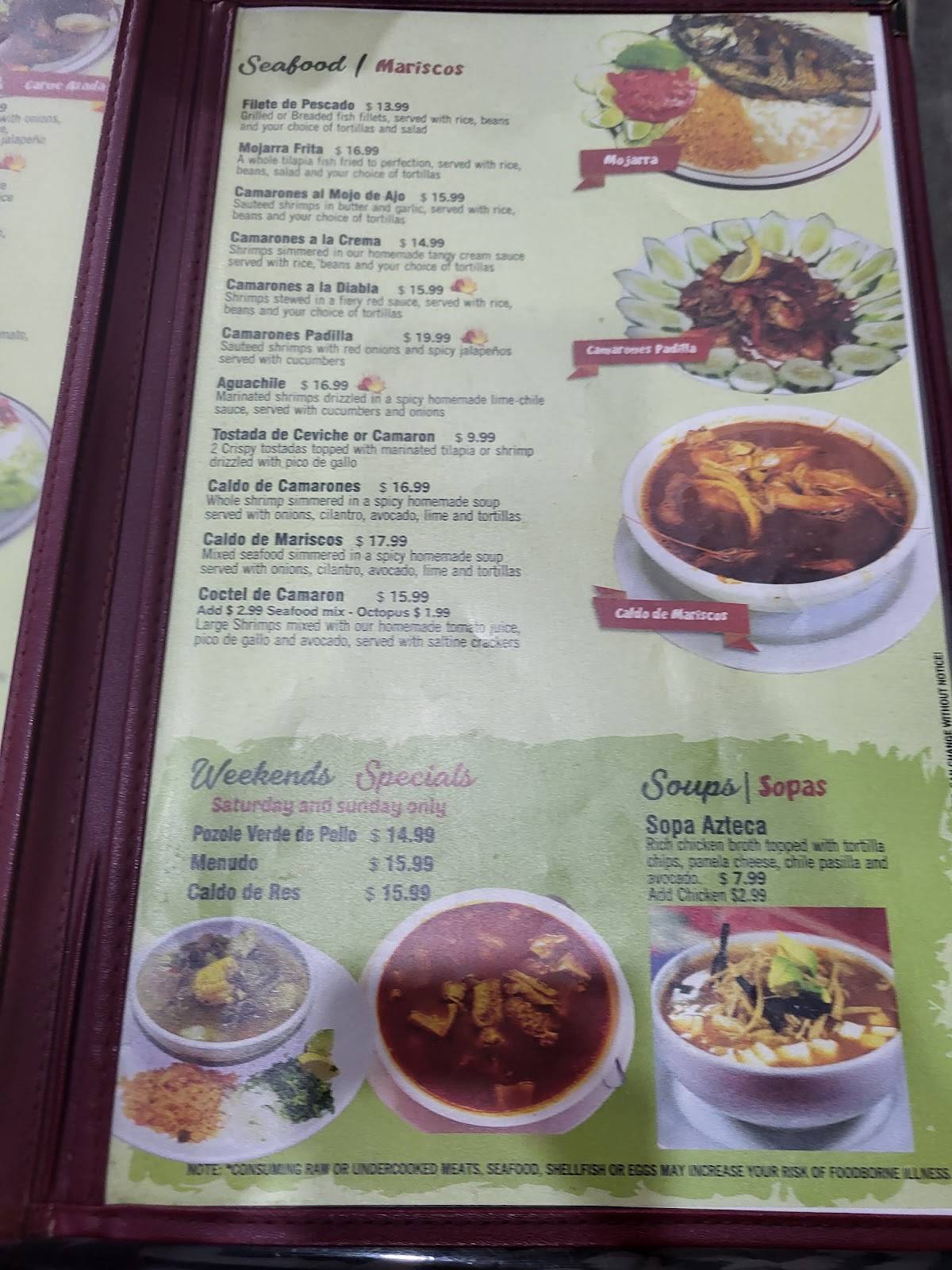 Menu at Del Carmen Mexican Store & Restaurant, Dade City