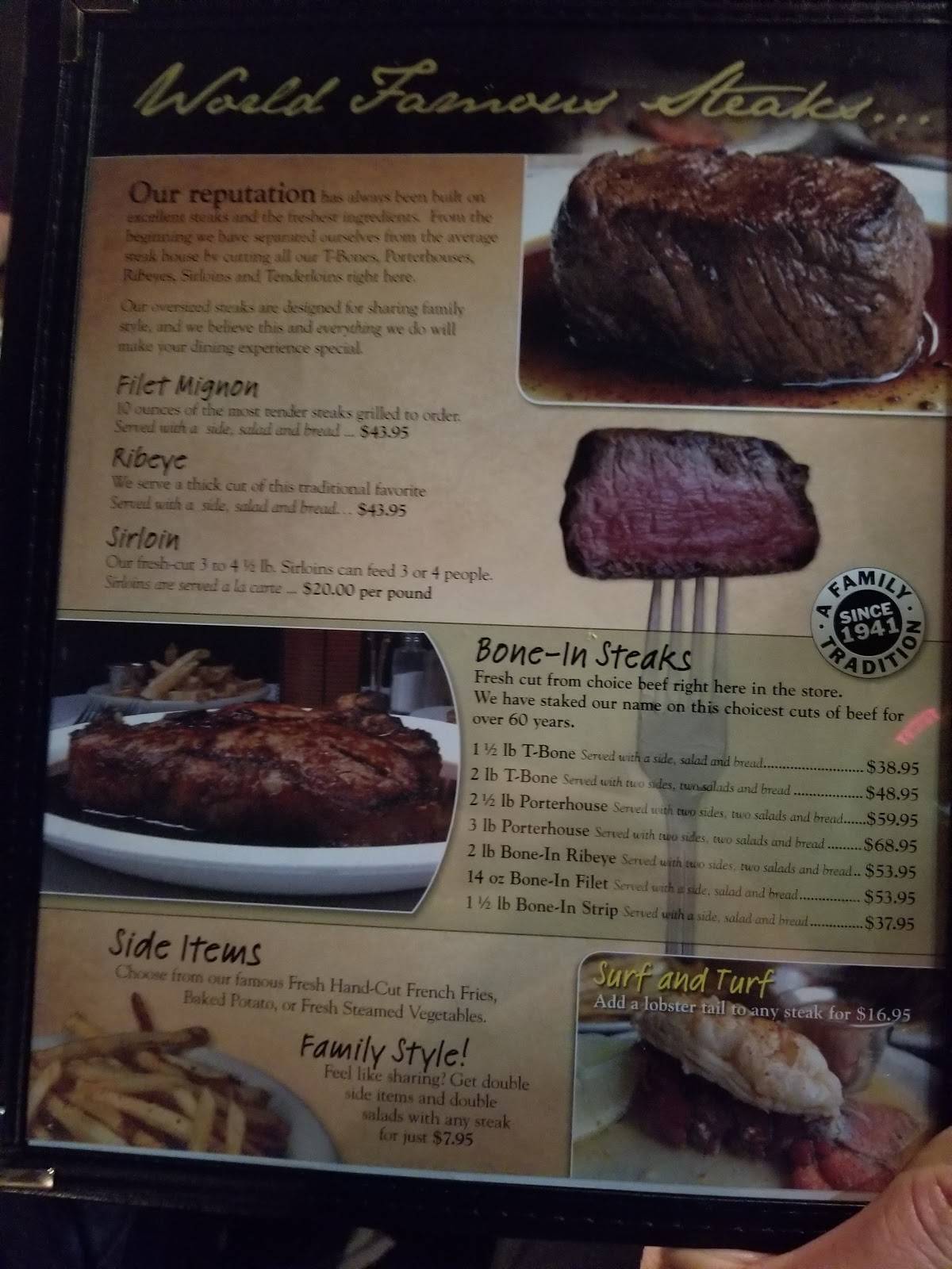 Menu at Doe's Eat Place steakhouse, Paducah