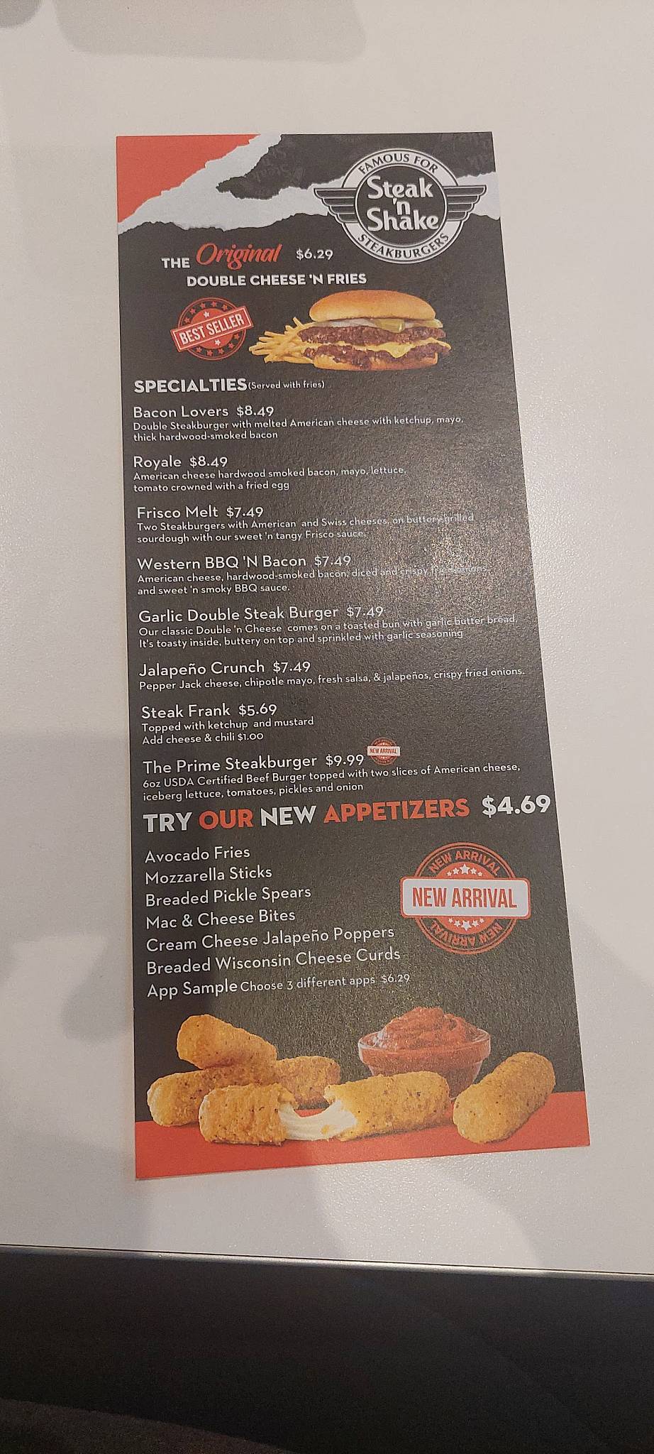 Menu at Steak n Shake restaurant, Factoryville