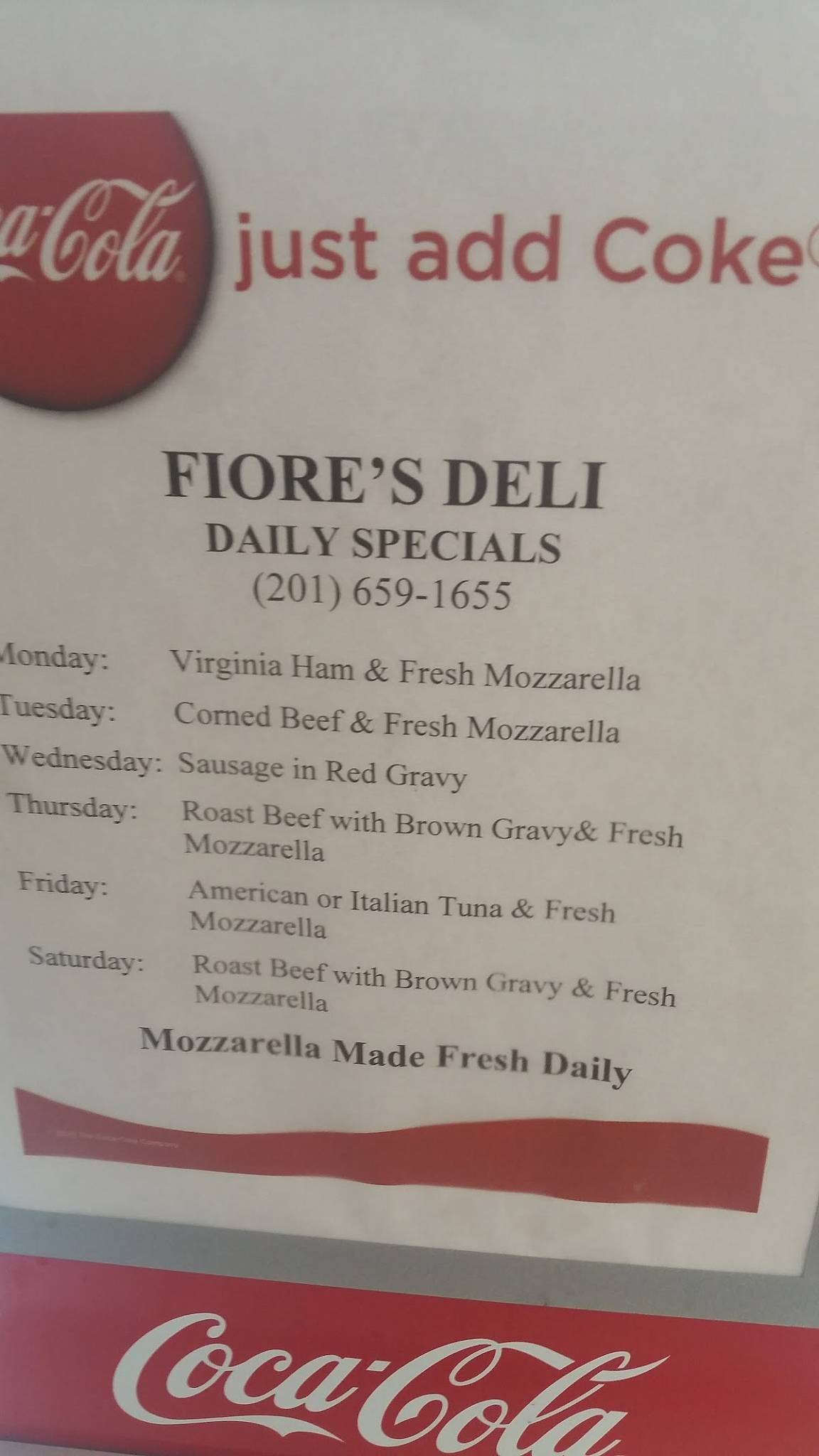 Menu at Fiore's House of Quality restaurant, Hoboken