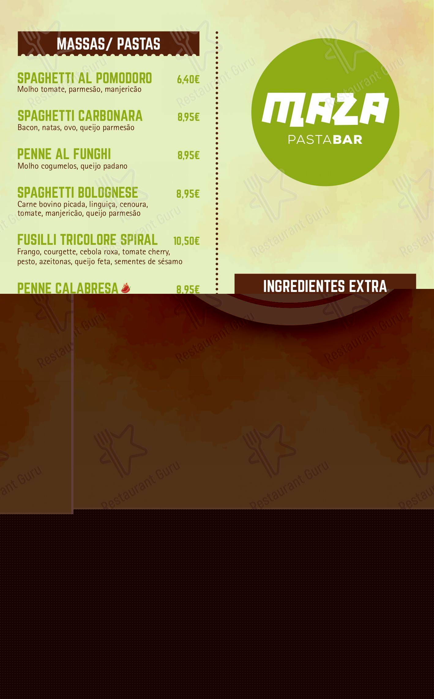 Carta del restaurante Food Corner, Oporto