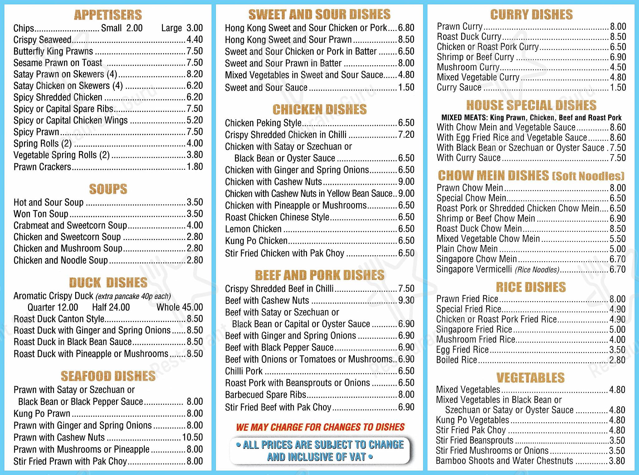 Menu at Golden Phoenix fast food, Maidenhead