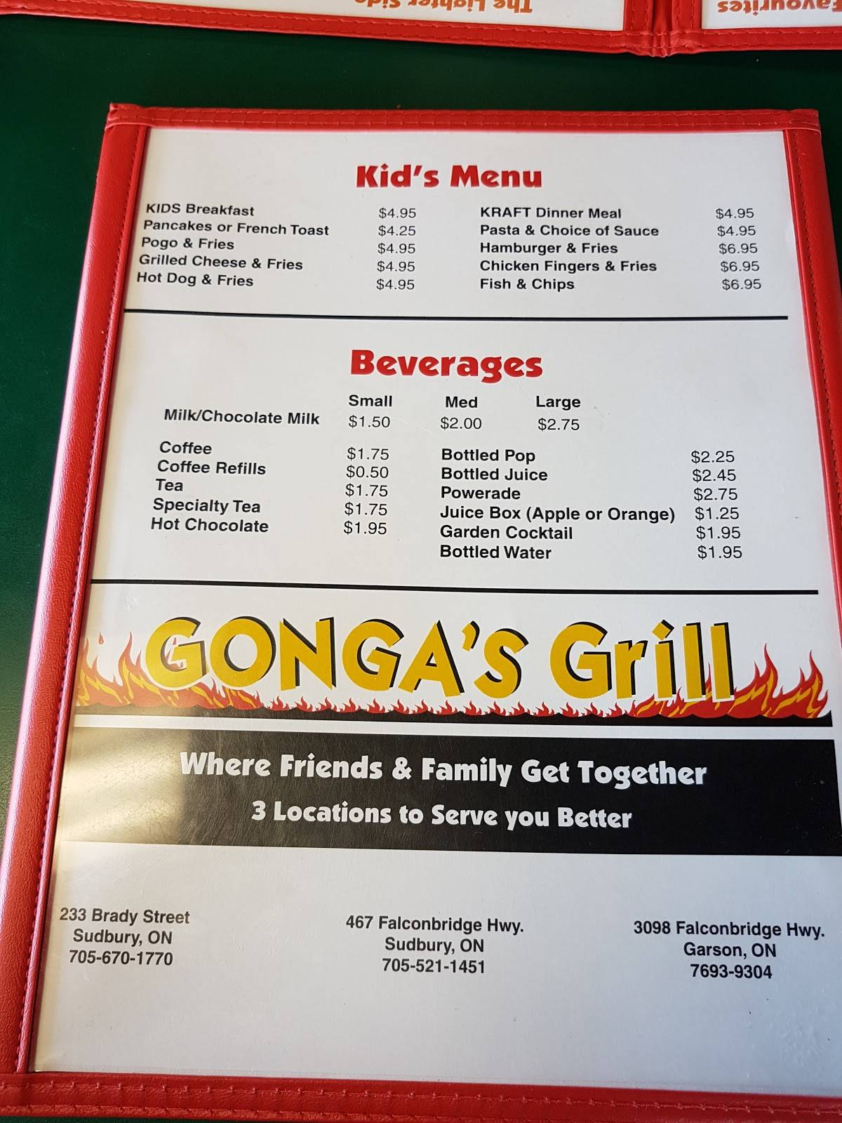 Menu at Gonga's Grill Brady restaurant, Sudbury, 233 Brady St
